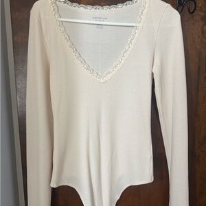 American Eagle Outfitters Cream Lace Trim Bodysuit